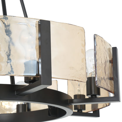 Aenon 8-Light Chandelier in Matte Black with Amber Water Glass - - Golden Lighting
