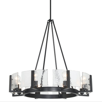 Aenon 8-Light Chandelier in Matte Black with Hammered Water Glass - - Golden Lighting
