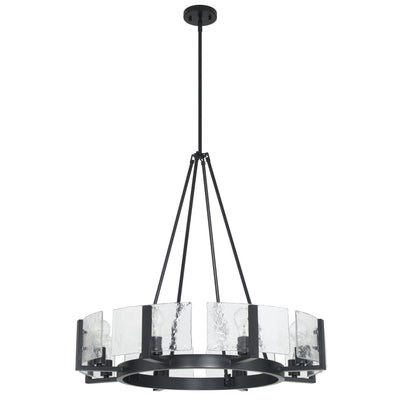 Aenon 8-Light Chandelier in Matte Black with Hammered Water Glass - - Golden Lighting