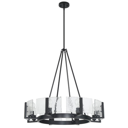 Aenon 8-Light Chandelier in Matte Black with Hammered Water Glass - - Golden Lighting