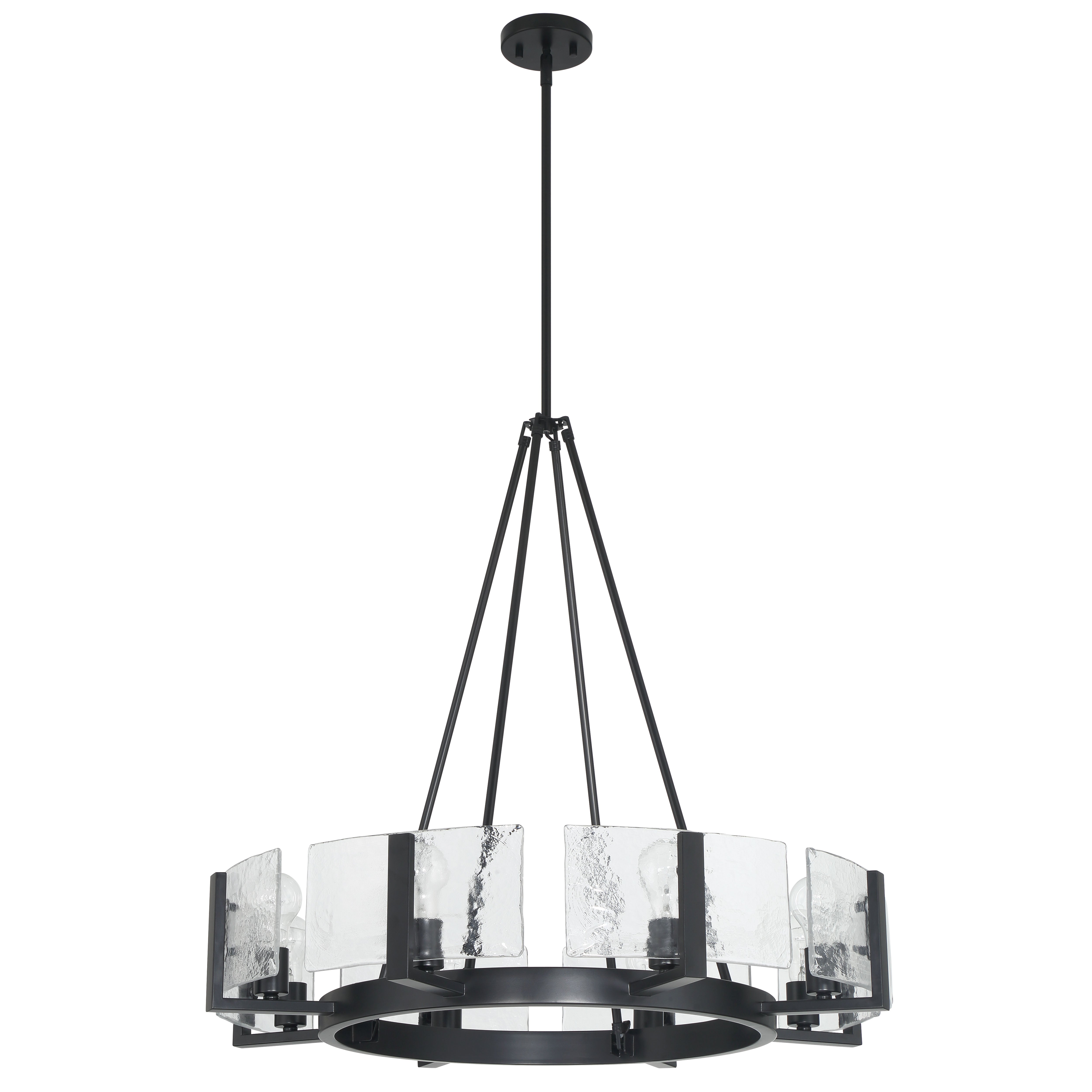 Aenon 8-Light Chandelier in Matte Black with Hammered Water Glass - - Golden Lighting