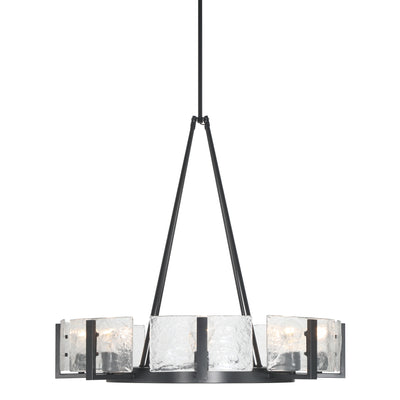 Aenon 8-Light Chandelier in Matte Black with Hammered Water Glass - - Golden Lighting