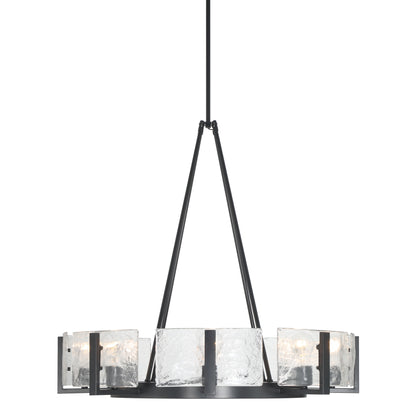 Aenon 8-Light Chandelier in Matte Black with Hammered Water Glass - - Golden Lighting