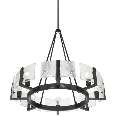 Aenon 8-Light Chandelier in Matte Black with Hammered Water Glass - - Golden Lighting