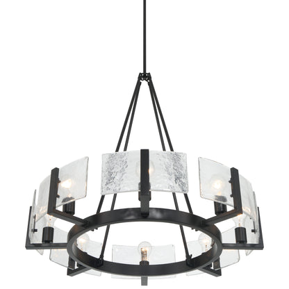 Aenon 8-Light Chandelier in Matte Black with Hammered Water Glass - - Golden Lighting