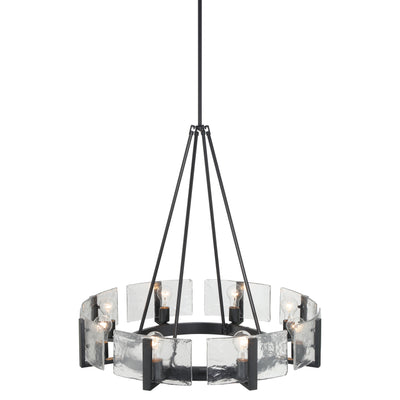 Aenon 8-Light Chandelier in Matte Black with Hammered Water Glass - - Golden Lighting