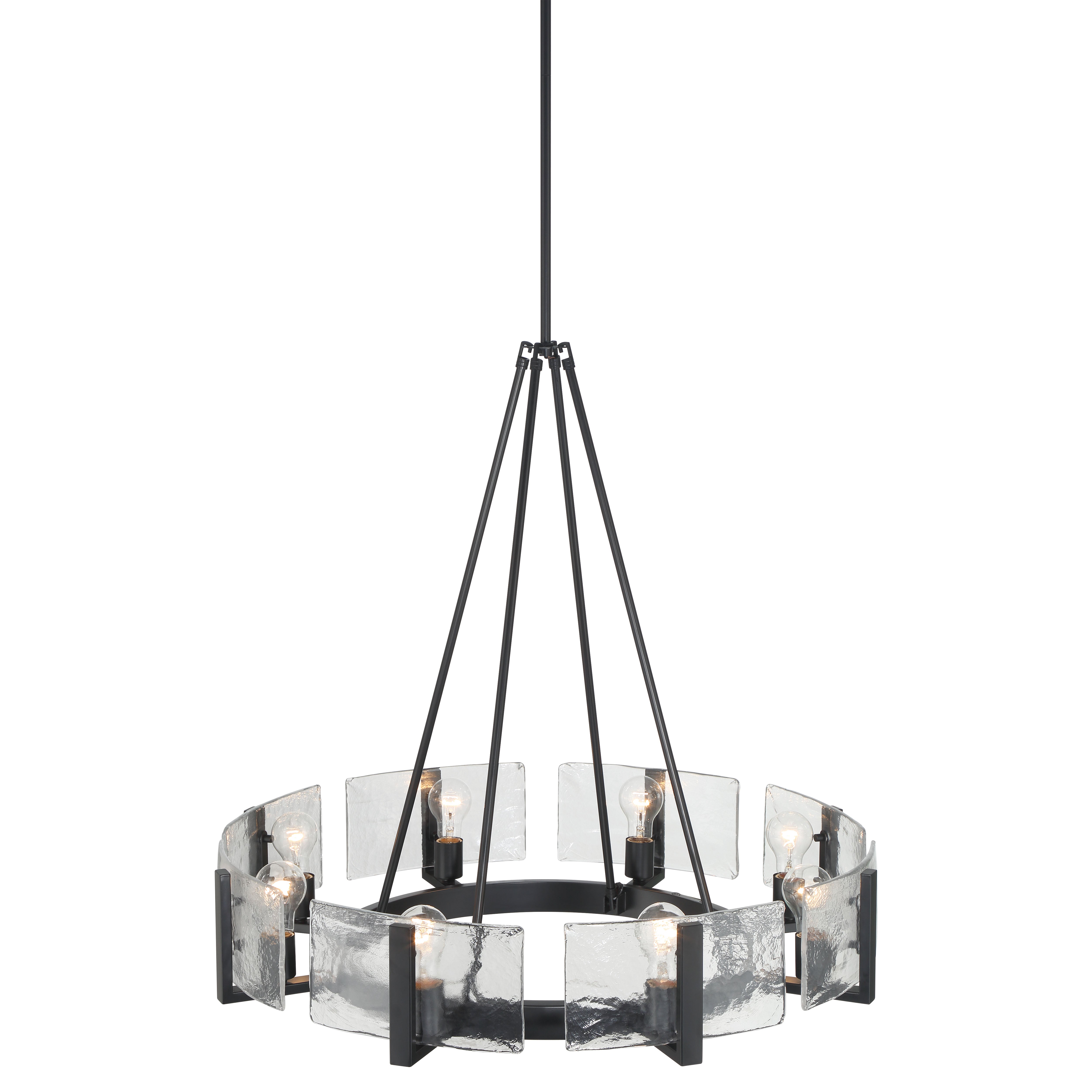 Aenon 8-Light Chandelier in Matte Black with Hammered Water Glass - - Golden Lighting