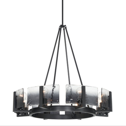 Aenon 8-Light Chandelier in Matte Black with Smokey Water Glass - - Golden Lighting