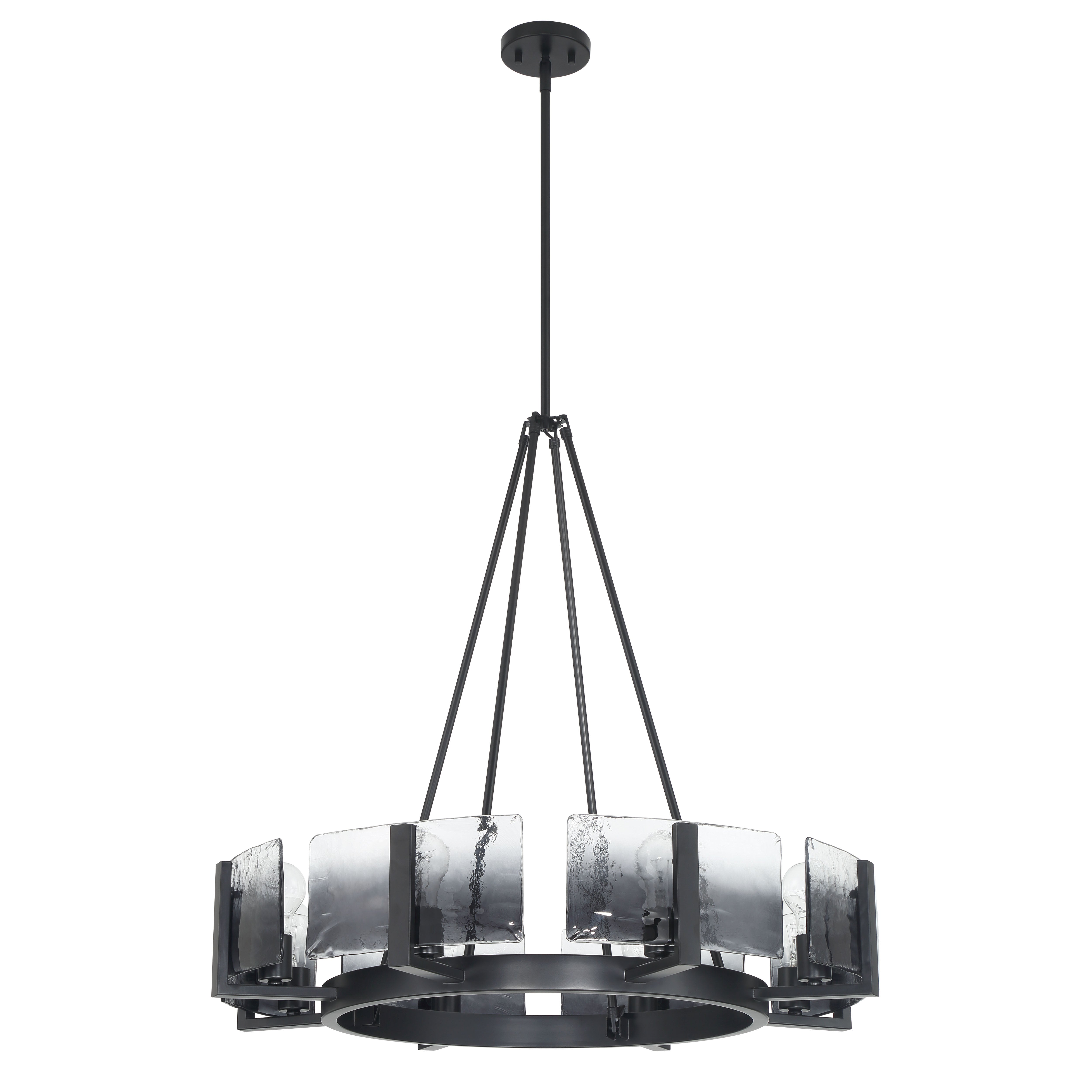 Aenon 8-Light Chandelier in Matte Black with Smokey Water Glass - - Golden Lighting