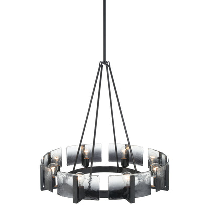 Aenon 8-Light Chandelier in Matte Black with Smokey Water Glass - - Golden Lighting
