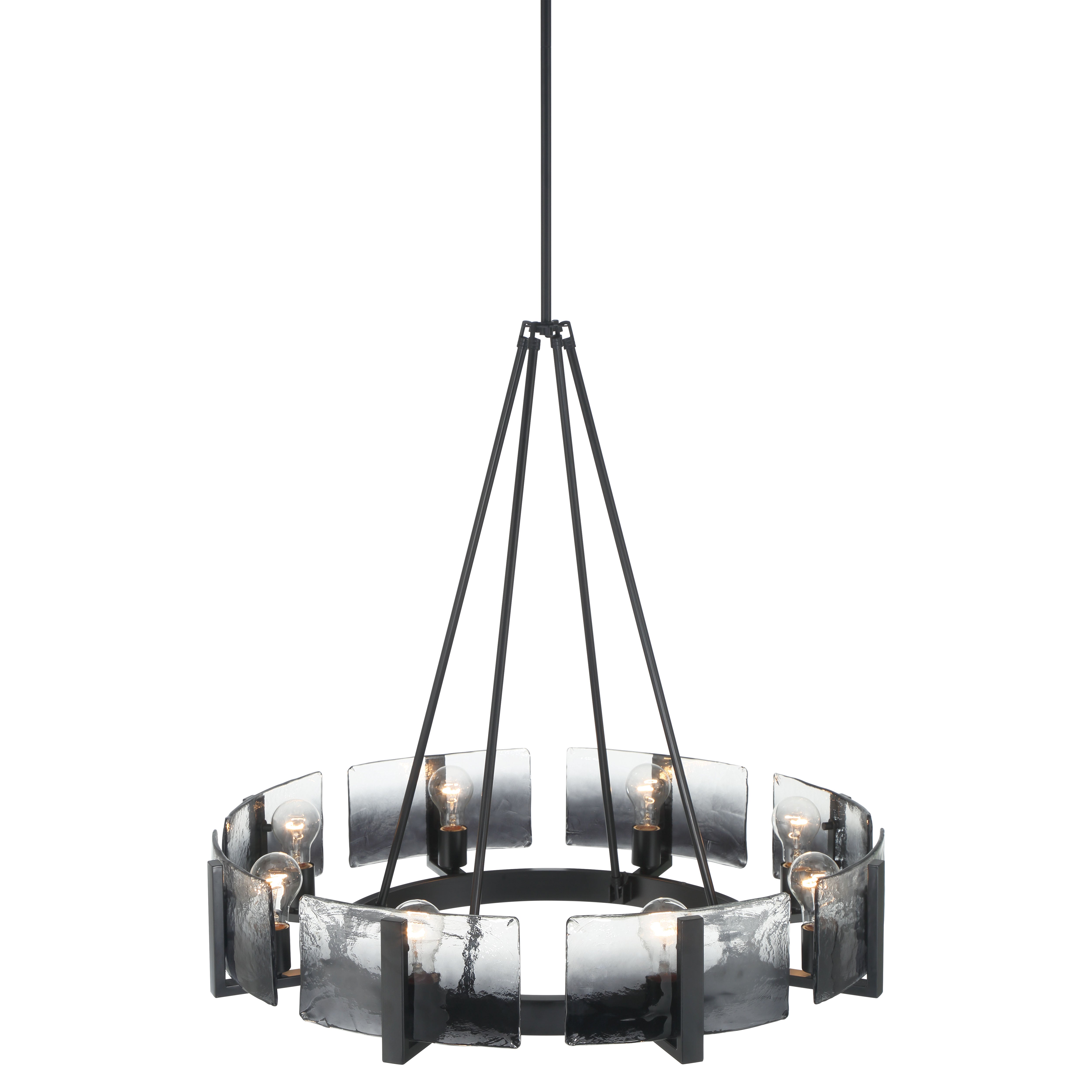Aenon 8-Light Chandelier in Matte Black with Smokey Water Glass - - Golden Lighting
