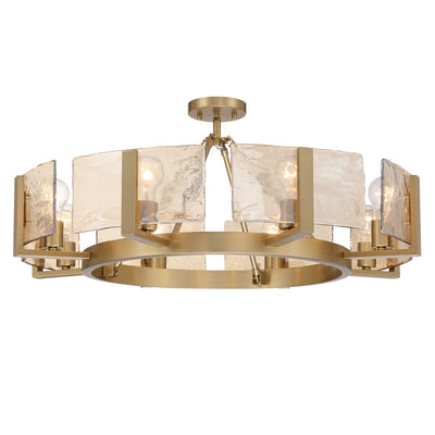 Aenon 8-Light Semi-Flush Mount in Brushed Champagne Brass with Amber Water Glass - - Golden Lighting