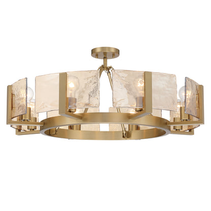 Aenon 8-Light Semi-Flush Mount in Brushed Champagne Brass with Amber Water Glass - - Golden Lighting