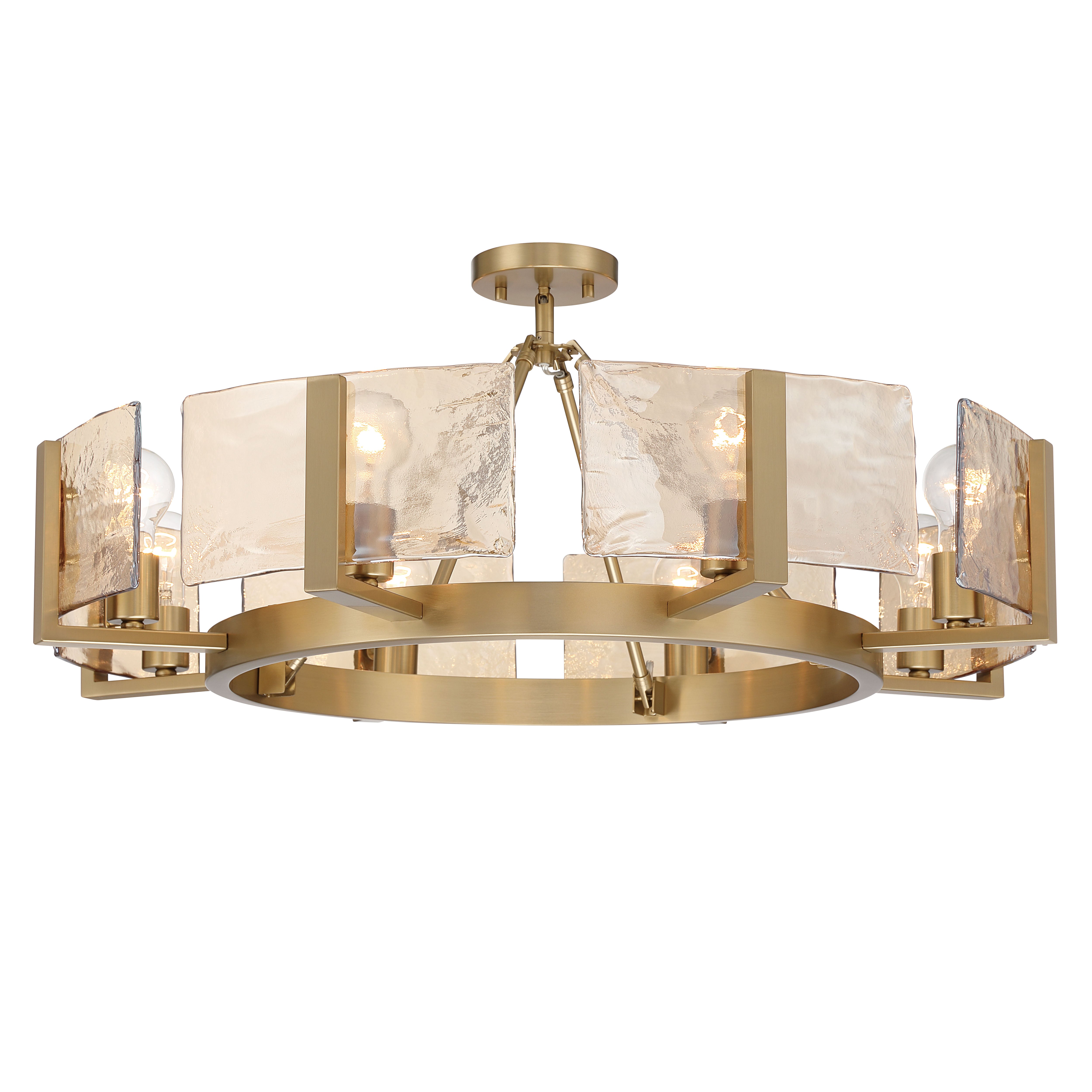 Aenon 8-Light Semi-Flush Mount in Brushed Champagne Brass with Amber Water Glass - - Golden Lighting