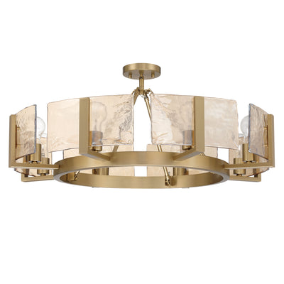 Aenon 8-Light Semi-Flush Mount in Brushed Champagne Brass with Amber Water Glass - - Golden Lighting