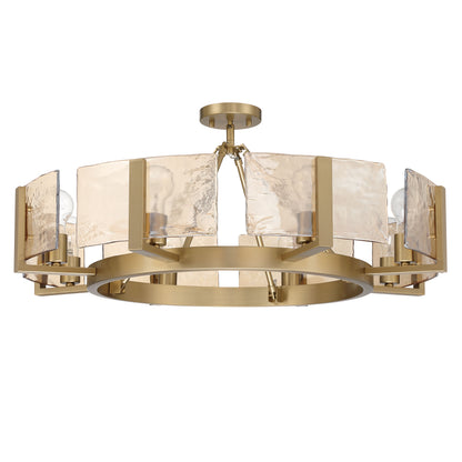 Aenon 8-Light Semi-Flush Mount in Brushed Champagne Brass with Amber Water Glass - - Golden Lighting