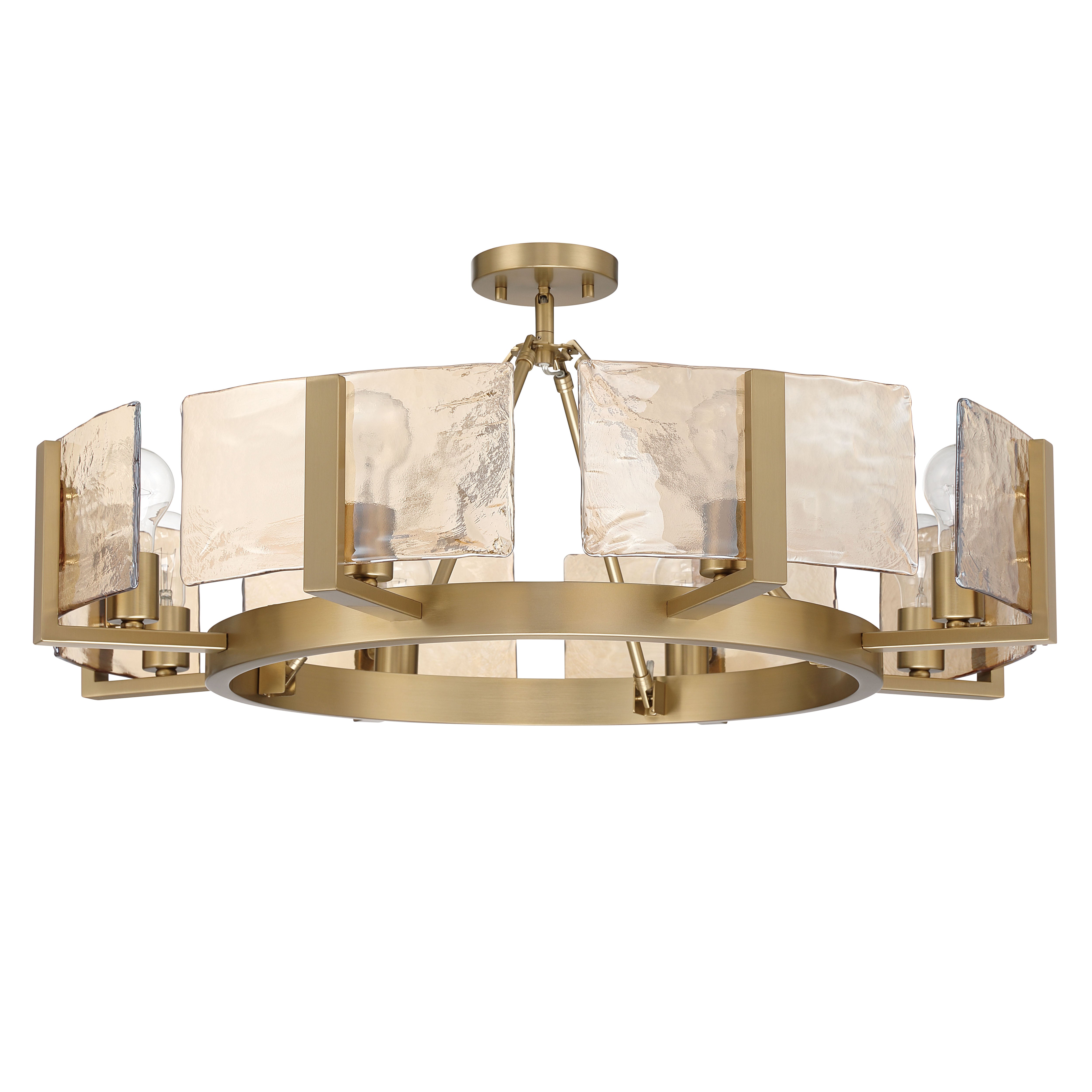 Aenon 8-Light Semi-Flush Mount in Brushed Champagne Brass with Amber Water Glass - - Golden Lighting