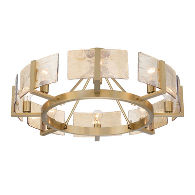 Aenon 8-Light Semi-Flush Mount in Brushed Champagne Brass with Amber Water Glass - - Golden Lighting