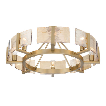 Aenon 8-Light Semi-Flush Mount in Brushed Champagne Brass with Amber Water Glass - - Golden Lighting