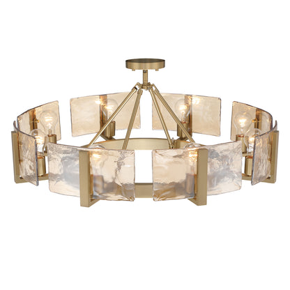 Aenon 8-Light Semi-Flush Mount in Brushed Champagne Brass with Amber Water Glass - - Golden Lighting