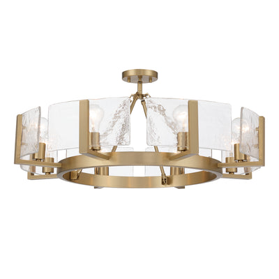 Aenon 8-Light Semi-Flush Mount in Brushed Champagne Brass with Hammered Water Glass - - Golden Lighting