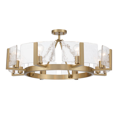 Aenon 8-Light Semi-Flush Mount in Brushed Champagne Brass with Hammered Water Glass - - Golden Lighting