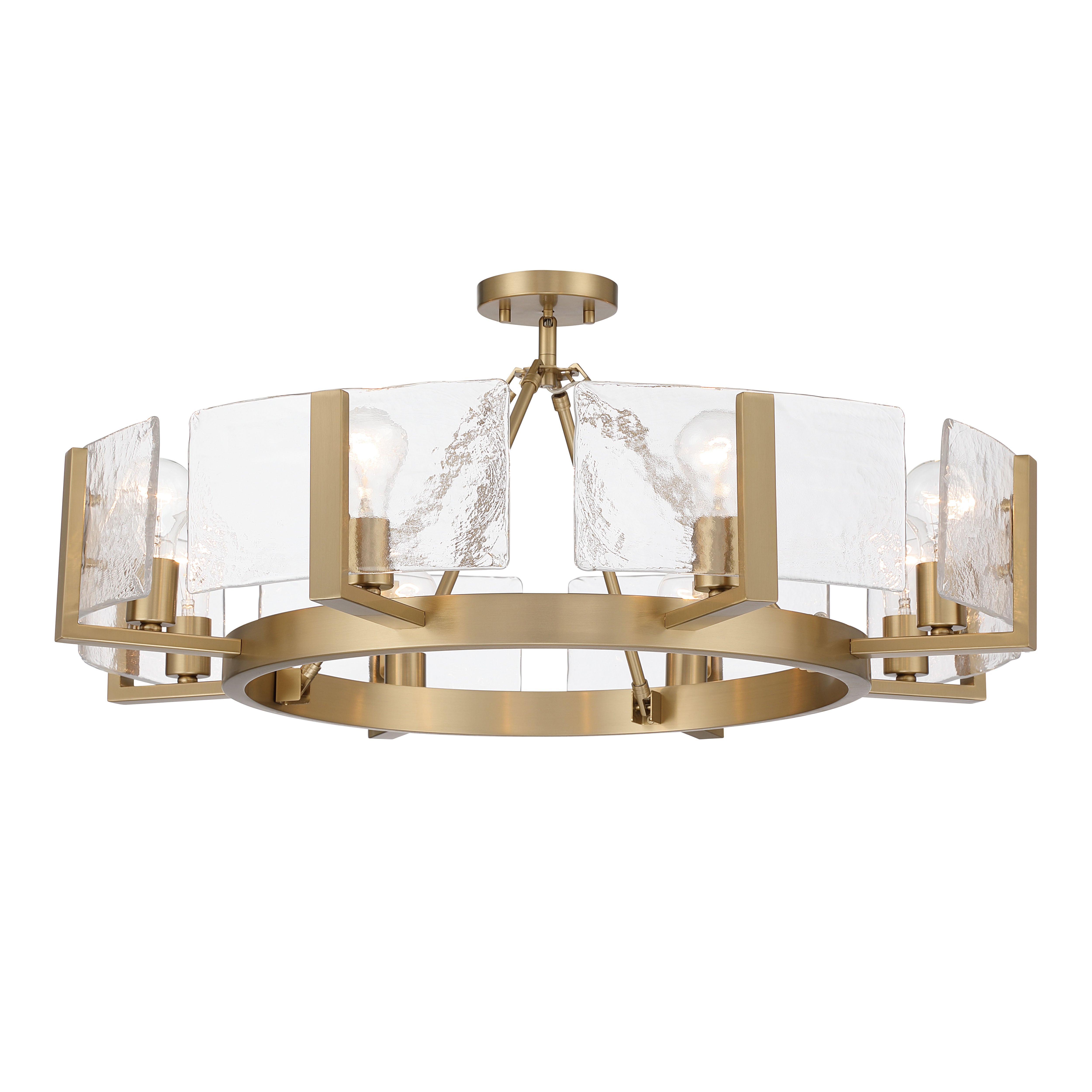 Aenon 8-Light Semi-Flush Mount in Brushed Champagne Brass with Hammered Water Glass - - Golden Lighting