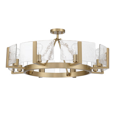 Aenon 8-Light Semi-Flush Mount in Brushed Champagne Brass with Hammered Water Glass - - Golden Lighting