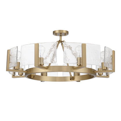Aenon 8-Light Semi-Flush Mount in Brushed Champagne Brass with Hammered Water Glass - - Golden Lighting