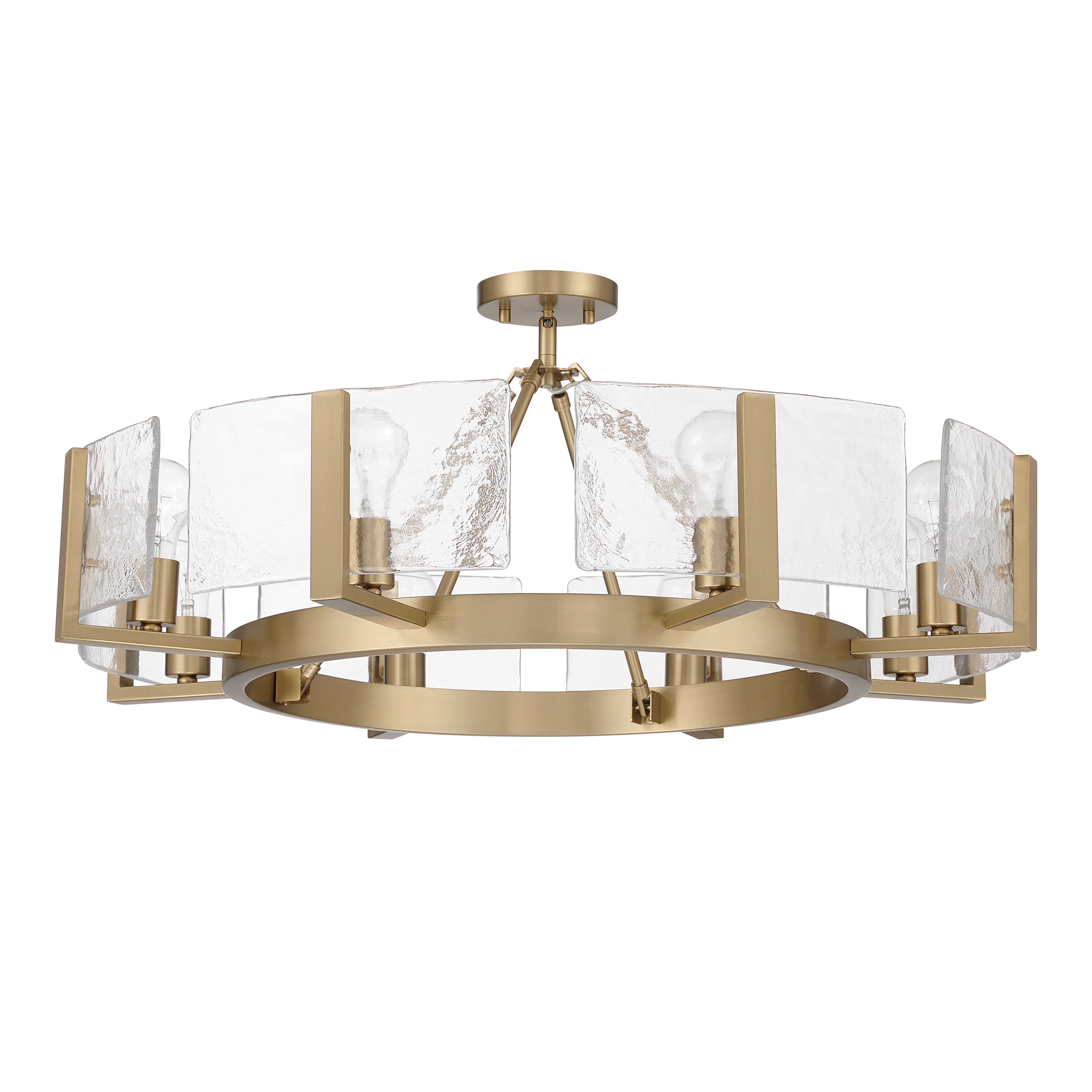 Aenon 8-Light Semi-Flush Mount in Brushed Champagne Brass with Hammered Water Glass - - Golden Lighting