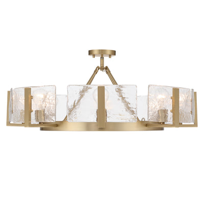 Aenon 8-Light Semi-Flush Mount in Brushed Champagne Brass with Hammered Water Glass - - Golden Lighting