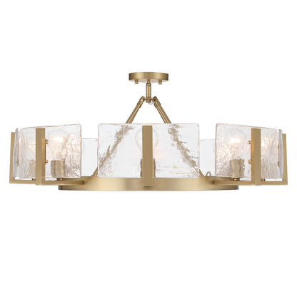 Aenon 8-Light Semi-Flush Mount in Brushed Champagne Brass with Hammered Water Glass - - Golden Lighting