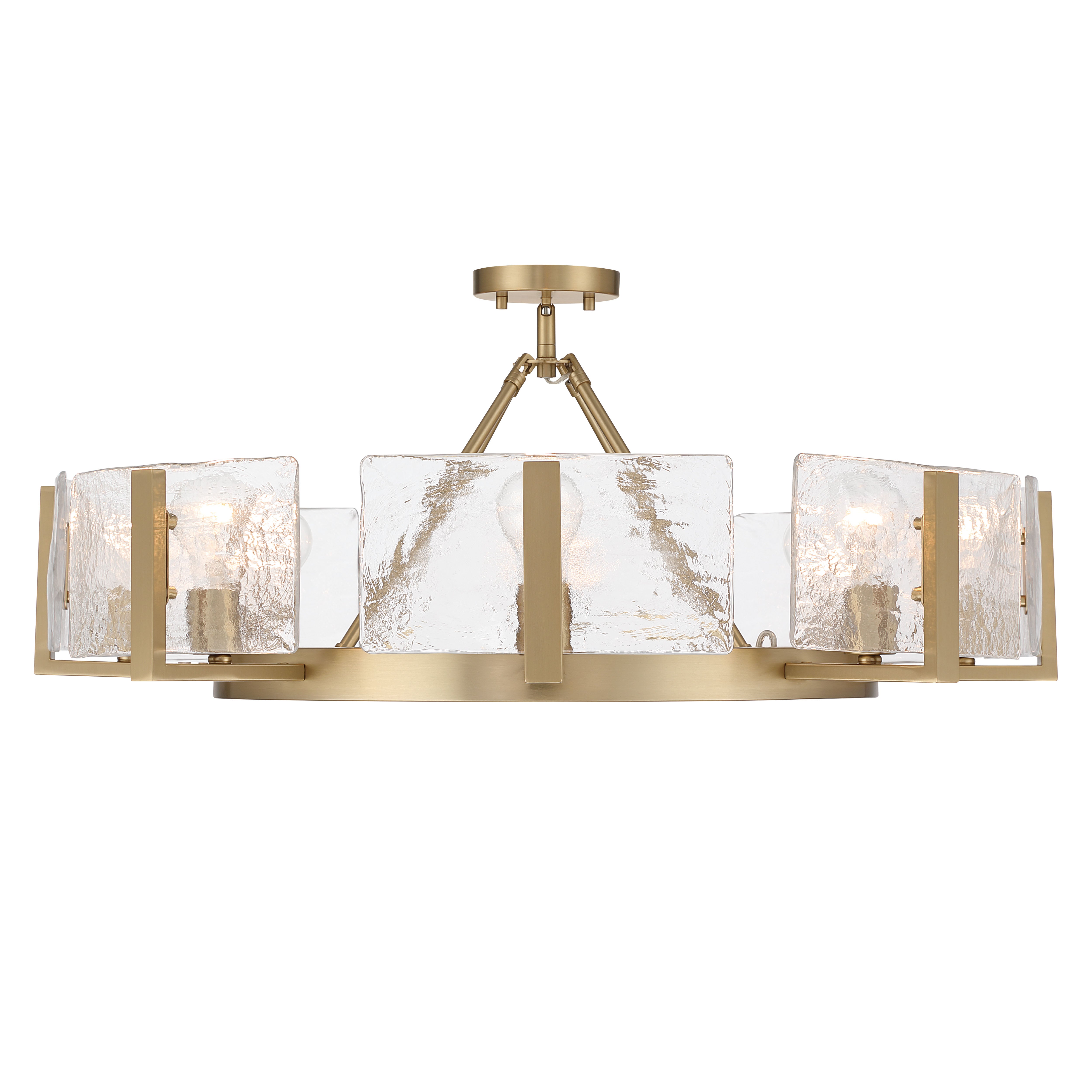 Aenon 8-Light Semi-Flush Mount in Brushed Champagne Brass with Hammered Water Glass - - Golden Lighting