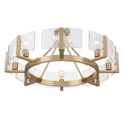 Aenon 8-Light Semi-Flush Mount in Brushed Champagne Brass with Hammered Water Glass - - Golden Lighting