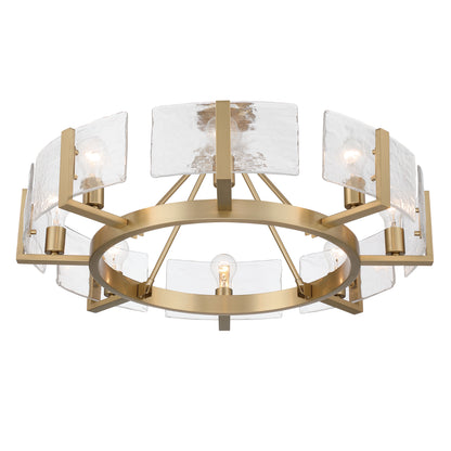 Aenon 8-Light Semi-Flush Mount in Brushed Champagne Brass with Hammered Water Glass - - Golden Lighting