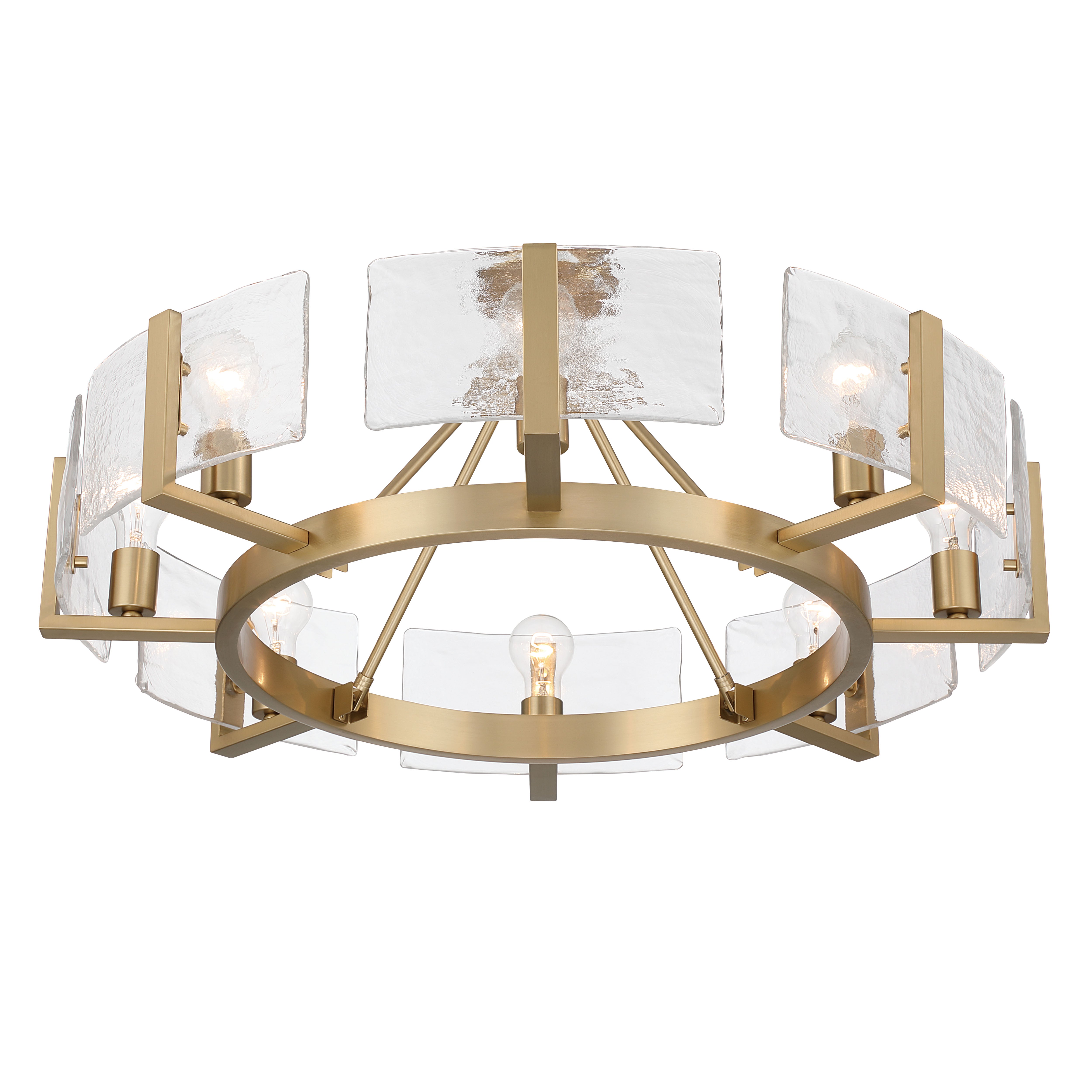 Aenon 8-Light Semi-Flush Mount in Brushed Champagne Brass with Hammered Water Glass - - Golden Lighting