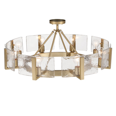 Aenon 8-Light Semi-Flush Mount in Brushed Champagne Brass with Hammered Water Glass - - Golden Lighting