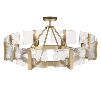 Aenon 8-Light Semi-Flush Mount in Brushed Champagne Brass with Hammered Water Glass - - Golden Lighting