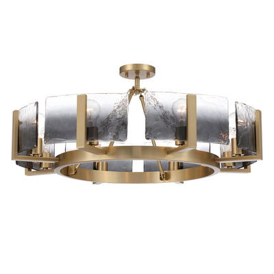 Aenon 8-Light Semi-Flush Mount in Brushed Champagne Brass with Smokey Water Glass - - Golden Lighting