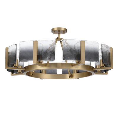 Aenon 8-Light Semi-Flush Mount in Brushed Champagne Brass with Smokey Water Glass - - Golden Lighting
