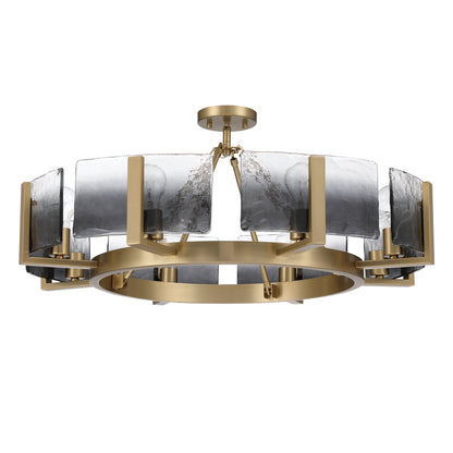 Aenon 8-Light Semi-Flush Mount in Brushed Champagne Brass with Smokey Water Glass - - Golden Lighting