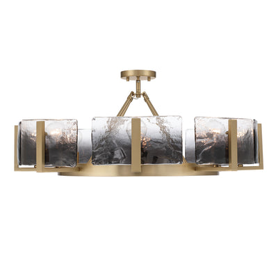 Aenon 8-Light Semi-Flush Mount in Brushed Champagne Brass with Smokey Water Glass - - Golden Lighting