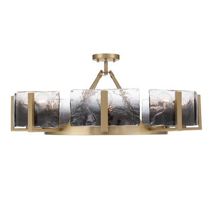 Aenon 8-Light Semi-Flush Mount in Brushed Champagne Brass with Smokey Water Glass - - Golden Lighting