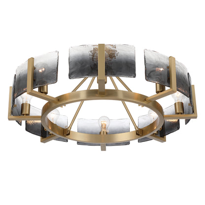 Aenon 8-Light Semi-Flush Mount in Brushed Champagne Brass with Smokey Water Glass - - Golden Lighting