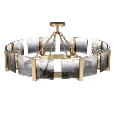 Aenon 8-Light Semi-Flush Mount in Brushed Champagne Brass with Smokey Water Glass - - Golden Lighting