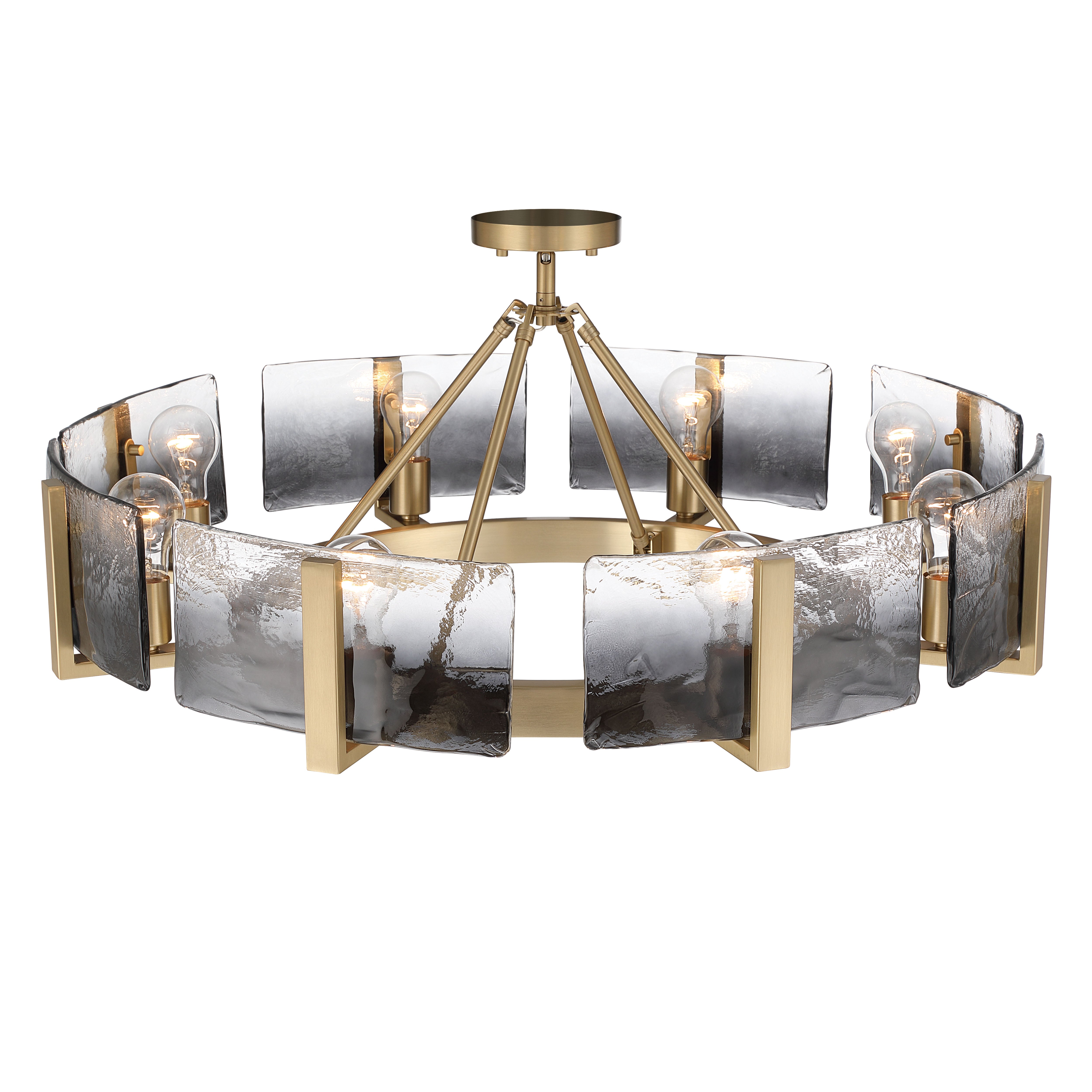 Aenon 8-Light Semi-Flush Mount in Brushed Champagne Brass with Smokey Water Glass - - Golden Lighting