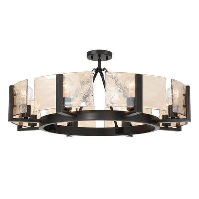 Aenon 8-Light Semi-Flush Mount in Matte Black with Amber Water Glass - - Golden Lighting