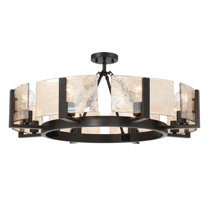 Aenon 8-Light Semi-Flush Mount in Matte Black with Amber Water Glass - - Golden Lighting
