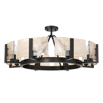Aenon 8-Light Semi-Flush Mount in Matte Black with Amber Water Glass - - Golden Lighting