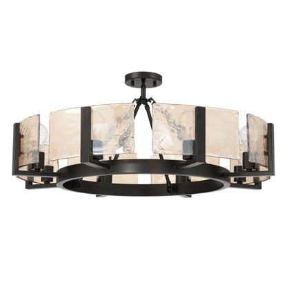 Aenon 8-Light Semi-Flush Mount in Matte Black with Amber Water Glass - - Golden Lighting